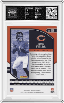 Justin Fields from the 2021 Panini Absolute set graded by Arena Club and given an overall grade of 9.