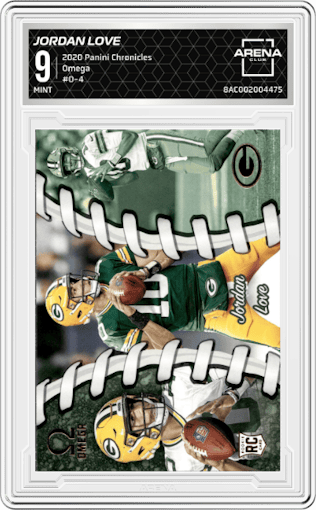 Jordan Love from the 2020 Panini Chronicles set graded by Arena Club and given an overall grade of 9.