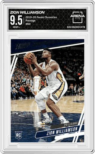 Zion Williamson from the 2019-20 Panini Chronicles  set graded by Arena Club and given an overall grade of 9.5.