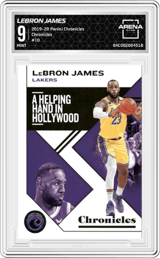 LeBron James from the 2019-20 Panini Chronicles  set graded by Arena Club and given an overall grade of 9.