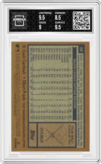 Albert Pujols from the 2022 Topps Archives set graded by Arena Club and given an overall grade of 9.