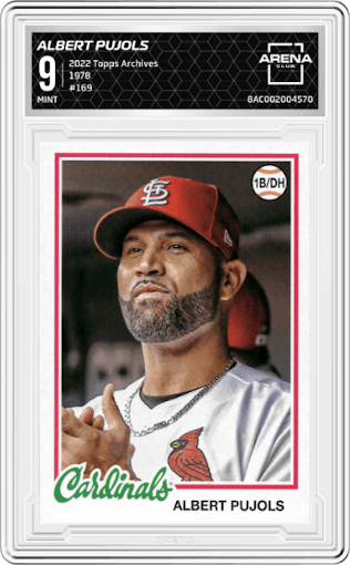 Albert Pujols from the 2022 Topps Archives set graded by Arena Club and given an overall grade of 9.