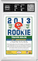 Travis Kelce from the 2013 Score set featuring a Purple parallel graded by Arena Club and given an overall grade of 8.5.