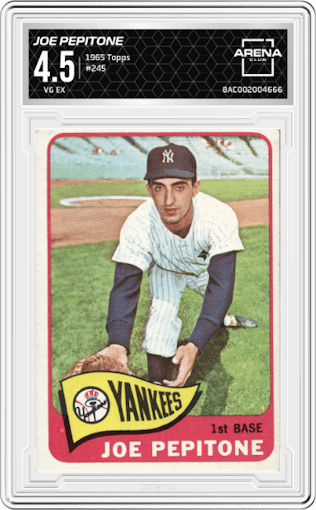 Joe Pepitone from the 1965 Topps set graded by Arena Club and given an overall grade of 4.5.