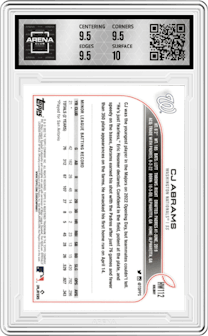 CJ Abrams from the 2022 Topps Holiday set featuring a Metallic parallel graded by Arena Club and given an overall grade of 10.
