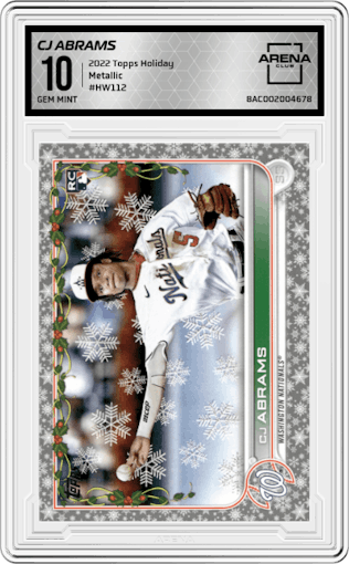 CJ Abrams from the 2022 Topps Holiday set featuring a Metallic parallel graded by Arena Club and given an overall grade of 10.