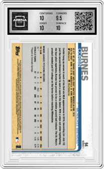 Corbin Burnes from the 2019 Topps Series 1 set graded by Arena Club and given an overall grade of 10.