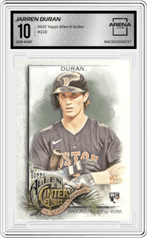 Jarren Duran from the 2022 Topps Allen & Ginter set graded by Arena Club and given an overall grade of 10.