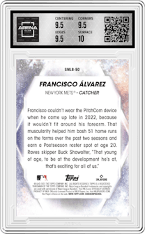Francisco Alvarez from the 2023 Topps Series 2 set graded by Arena Club and given an overall grade of 10.