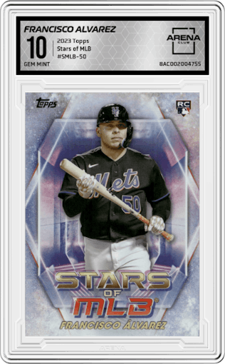 Francisco Alvarez from the 2023 Topps Series 2 set graded by Arena Club and given an overall grade of 10.