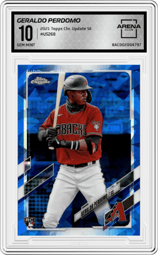 Geraldo Perdomo from the 2021 Topps Chrome Update  Sapphire set graded by Arena Club and given an overall grade of 10.