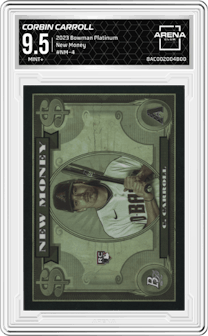  Corbin Carroll  from the 2023 Bowman Platinum set graded by Arena Club and given an overall grade of 9.5.