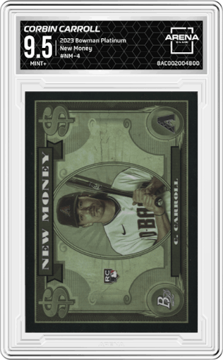  Corbin Carroll  from the 2023 Bowman Platinum set graded by Arena Club and given an overall grade of 9.5.