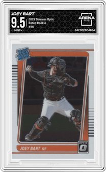 Joey Bart from the 2021 Panini Donruss Optic set graded by Arena Club and given an overall grade of 9.5.