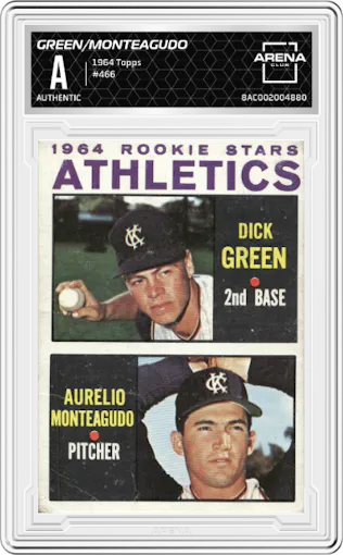 Dick Green/Aurelio Monteagudo from the 1964 Topps set graded by Arena Club.