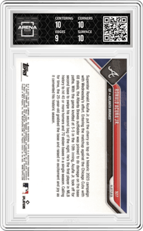 Ronald Acuña Jr from the 2023 Topps Now set graded by Arena Club and given an overall grade of 9.5.