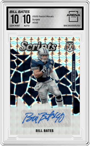 Bill Bates from the 2020 Panini Mosaic set graded by Arena Club and given an overall grade of 10.