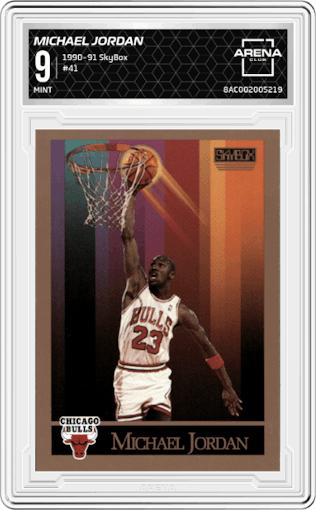 Michael Jordan  from the 1990-91 SkyBox  set graded by Arena Club and given an overall grade of 9.