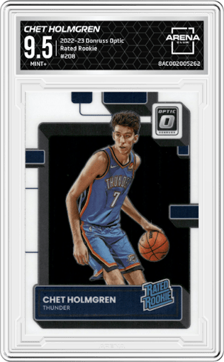 Chet Holmgren from the 2022-23 Panini Donruss Optic  set graded by Arena Club and given an overall grade of 9.5.