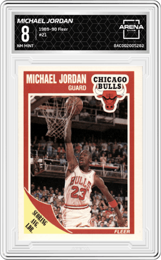 Michael Jordan from the 1989-90 Fleer set graded by Arena Club and given an overall grade of 8.