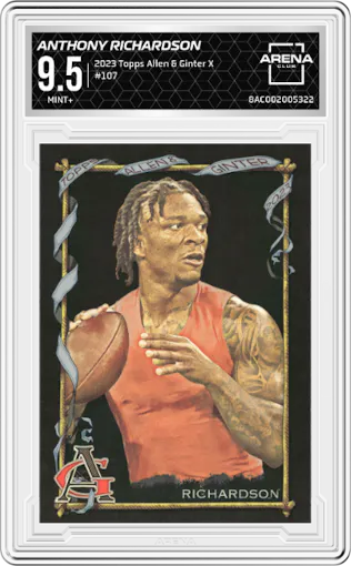 Anthony Richardson from the 2023 Topps Allen & Ginter X set graded by Arena Club and given an overall grade of 9.5.
