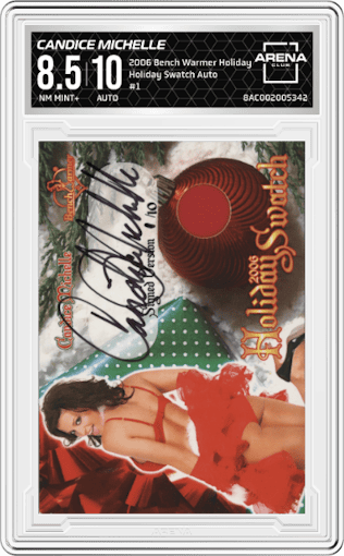 Candice Michelle from the 2006 Bench Warmer Holiday Series set graded by Arena Club and given an overall grade of 8.5.