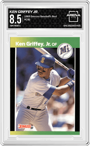 Ken Griffey Jr. from the 1989 Donruss Baseball's Best set graded by Arena Club and given an overall grade of 8.5.