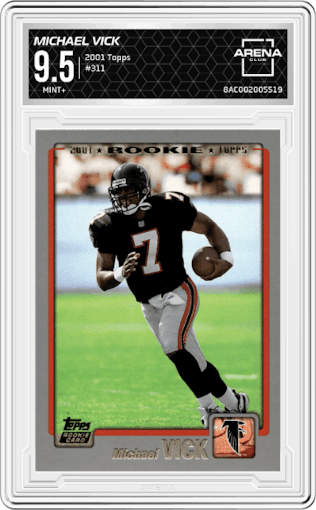 Michael Vick from the 2001 Topps set graded by Arena Club and given an overall grade of 9.5.