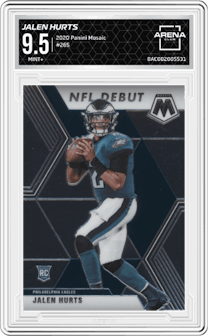 Jalen Hurts from the 2020 Panini Mosaic set graded by Arena Club and given an overall grade of 9.5.