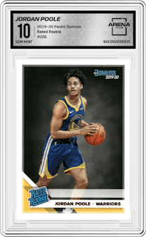 Jordan Poole from the 2019-20 Panini Donruss set graded by Arena Club and given an overall grade of 10.