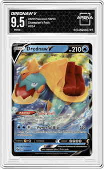 Drednaw V from the 2020 Pokemon SWSH set graded by Arena Club and given an overall grade of 9.5.