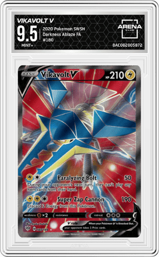 Vikavolt V (Full Art) from the 2020 Pokemon SWSH set graded by Arena Club and given an overall grade of 9.5.
