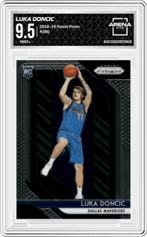 Luka Doncic from the 2018-19 Panini Prizm set graded by Arena Club and given an overall grade of 9.5.