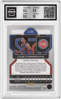 Cade Cunningham from the 2021-22 Panini Prizm  set graded by Arena Club and given an overall grade of 10.