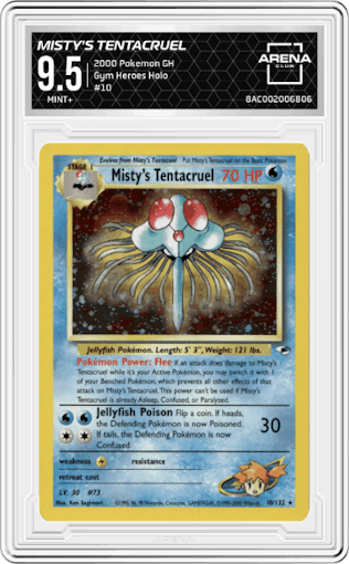 Misty's Tentacruel from the 2000 Pokemon GH set graded by Arena Club and given an overall grade of 9.5.