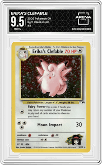Erika's Clefable from the 2000 Pokemon GH set graded by Arena Club and given an overall grade of 9.5.