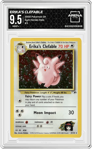 Erika's Clefable from the 2000 Pokemon GH set graded by Arena Club and given an overall grade of 9.5.