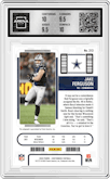 Jake Ferguson from the 2022 Panini Contenders set featuring a Cracked Ice parallel graded by Arena Club and given an overall grade of 10.