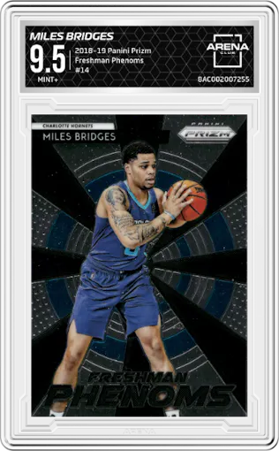 Miles Bridges from the 2018-19 Panini Prizm set graded by Arena Club and given an overall grade of 9.5.