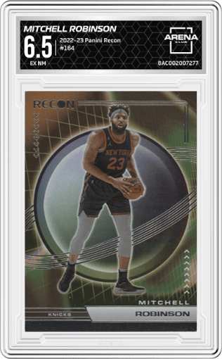 Mitchell Robinson from the 2022-23 Panini Recon set graded by Arena Club and given an overall grade of 6.5.