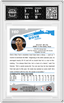 Chris Bosh from the 2005-06 Topps set graded by Arena Club and given an overall grade of 9.5.