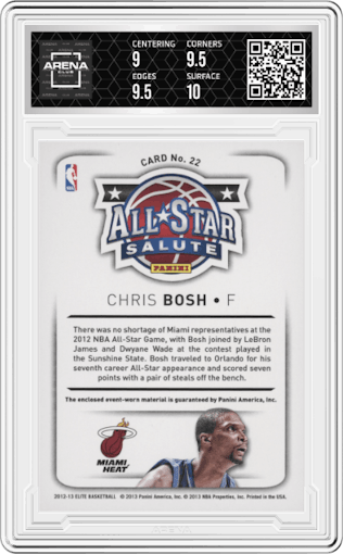 Chris Bosh from the 2012-13 Panini Elite set graded by Arena Club and given an overall grade of 9.5.