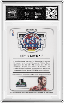 Kevin Love from the 2012-13 Panini Elite set graded by Arena Club and given an overall grade of 9.5.
