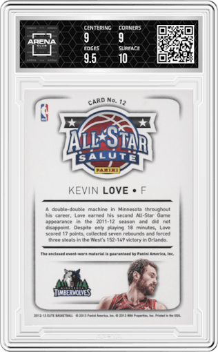 Kevin Love from the 2012-13 Panini Elite set graded by Arena Club and given an overall grade of 9.5.