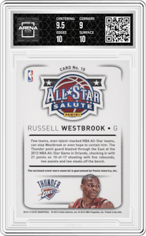 Russell Westbrook from the 2012-13 Panini Elite set graded by Arena Club and given an overall grade of 9.5.