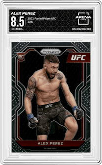 Alex Perez from the 2021 Panini Prizm UFC set graded by Arena Club and given an overall grade of 8.5.