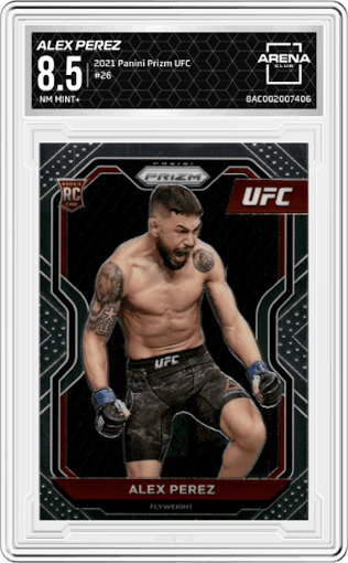 Alex Perez from the 2021 Panini Prizm UFC set graded by Arena Club and given an overall grade of 8.5.