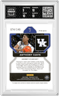Anthony Davis from the 2022-23 Panini Prizm Draft Picks set featuring a Purple Ice parallel graded by Arena Club and given an overall grade of 9.5.