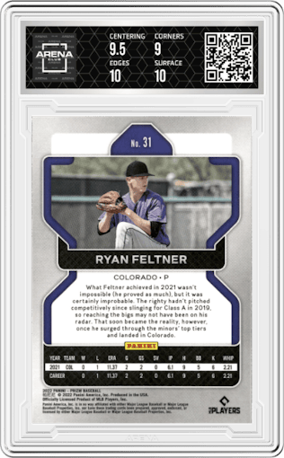 Ryan Feltner from the 2022 Panini Prizm set graded by Arena Club and given an overall grade of 9.5.