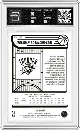 Jeremiah Robinson-Eal from the 2022-23 Panini NBA Hoops set graded by Arena Club and given an overall grade of 9.5.